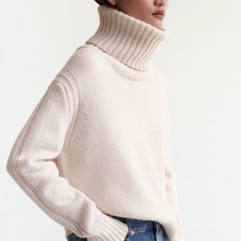 Classic Cream Oversized Turtleneck Sweater
